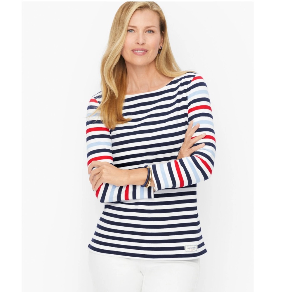 ‎NEW Talbots Authentic Tee Mainsail Stripe 3/4 Sleeve Size Medium